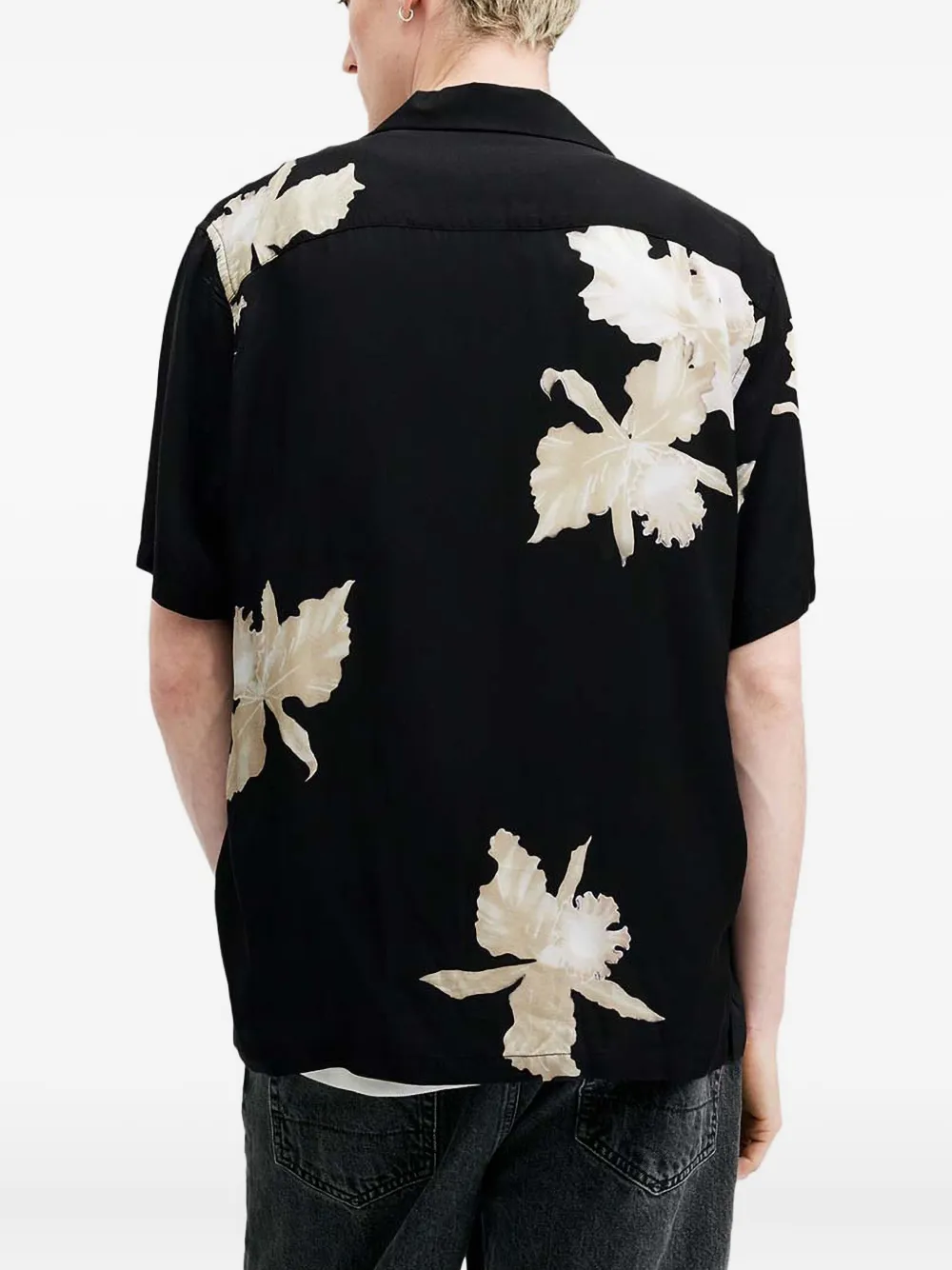 AllSaints Lachaise overhemd met bloemenprint en korte mouwen Zwart