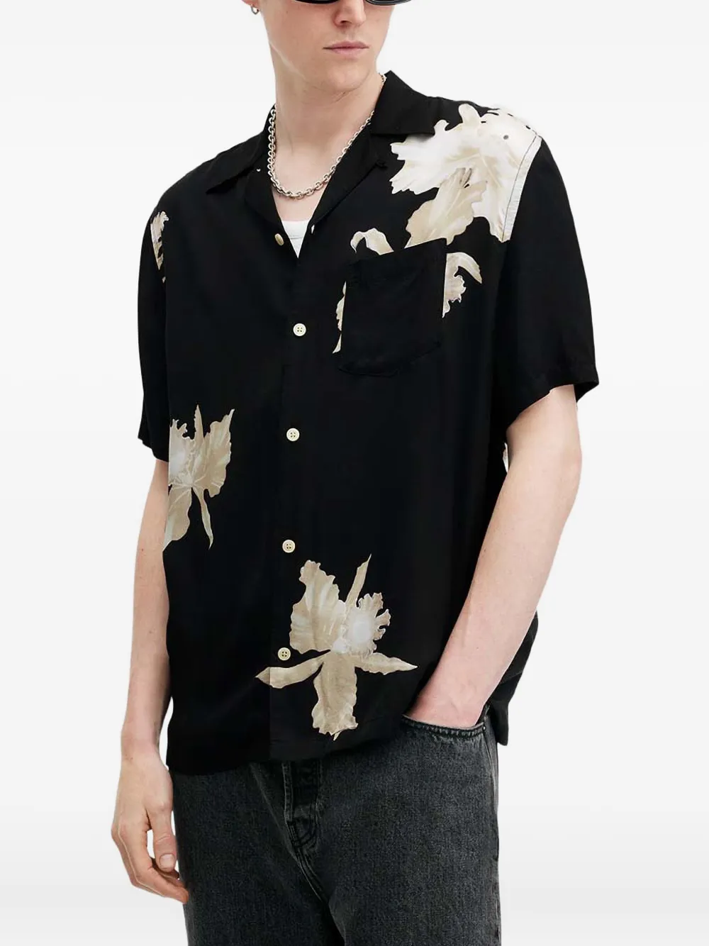 AllSaints Lachaise floral-print short-sleeve shirt - Zwart