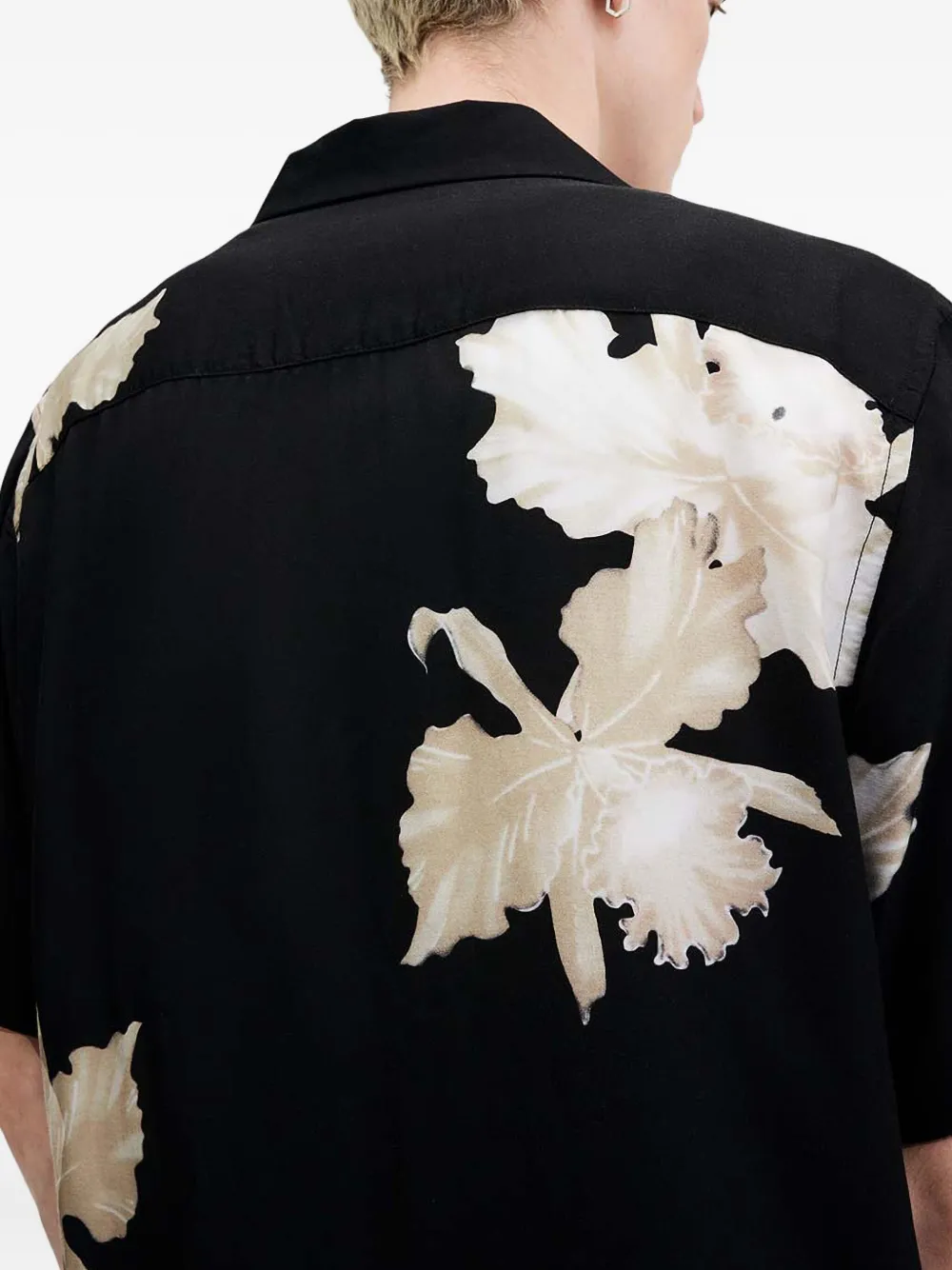 AllSaints Lachaise overhemd met bloemenprint en korte mouwen Zwart