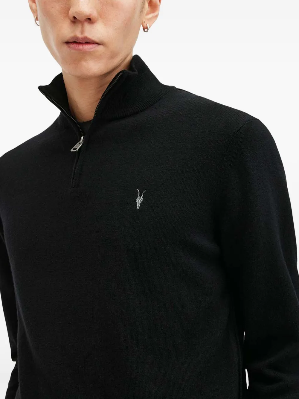 AllSaints Killburn trui met halve rits en hoge hals Zwart