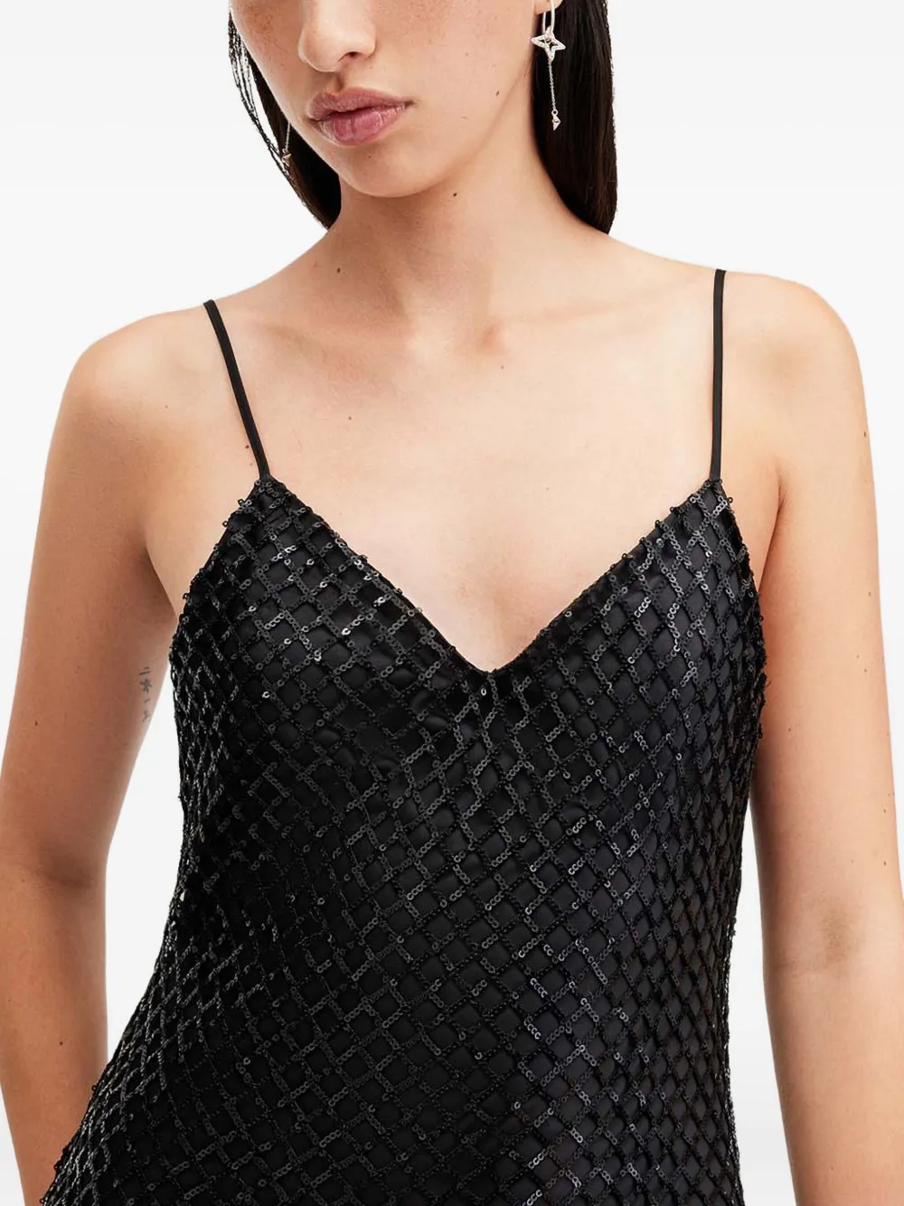 AllSaints Chantelle jurk verfraaid met pailletten Zwart