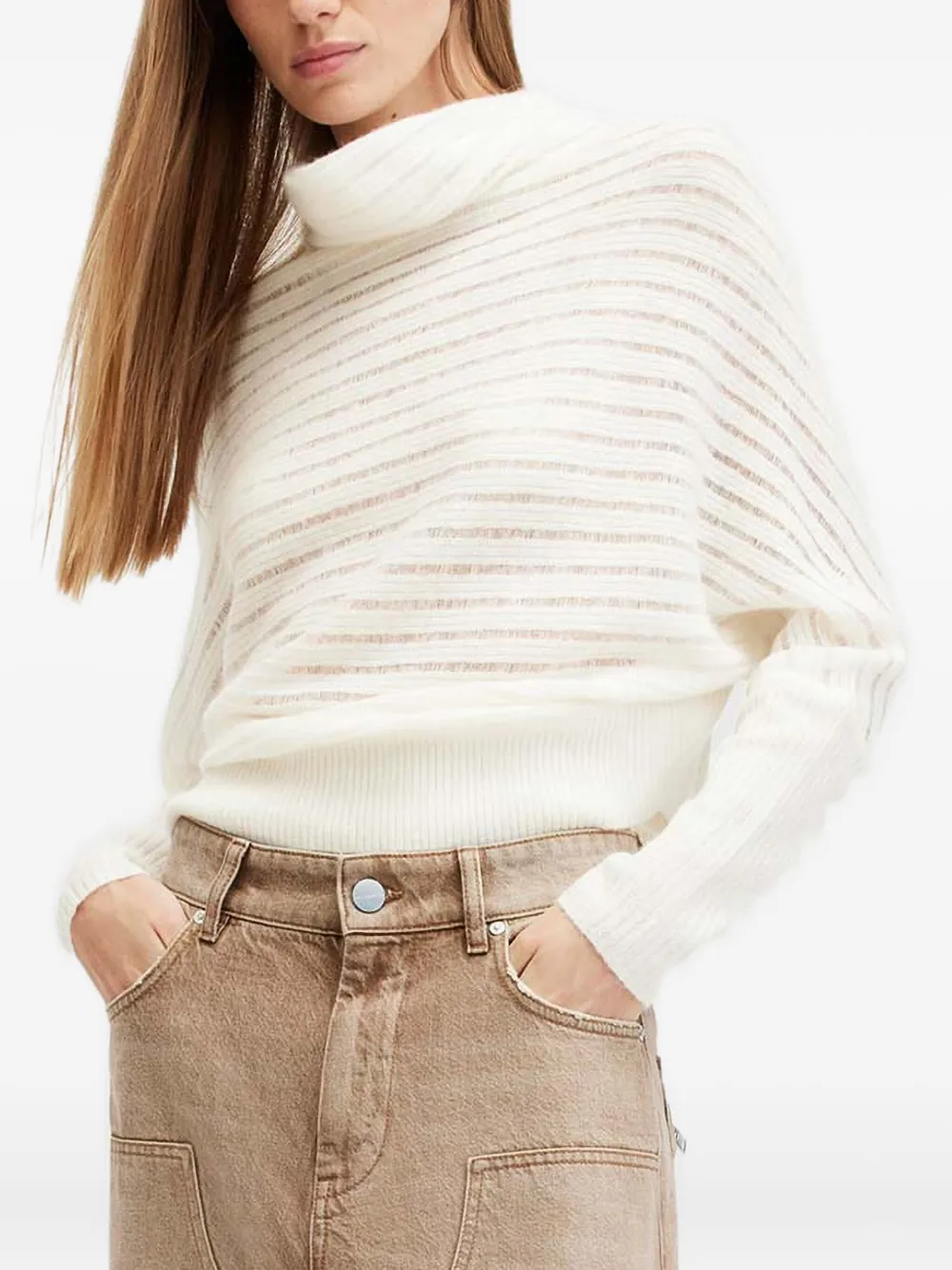 AllSaints Ridley striped high-neck sweater - Bianco