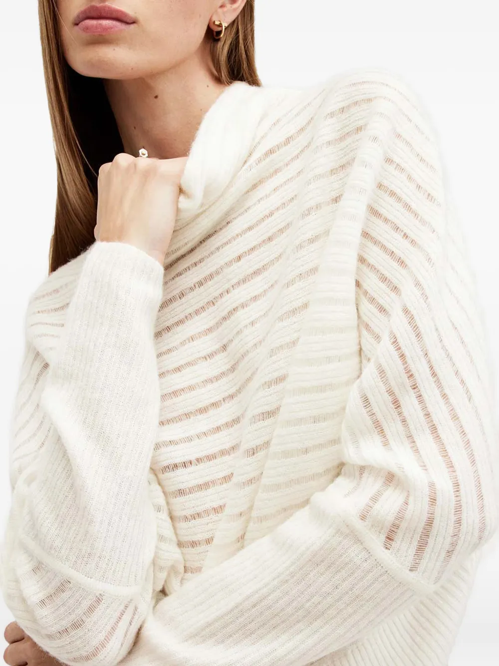 AllSaints Ridley gestreepte trui met hoge hals Wit