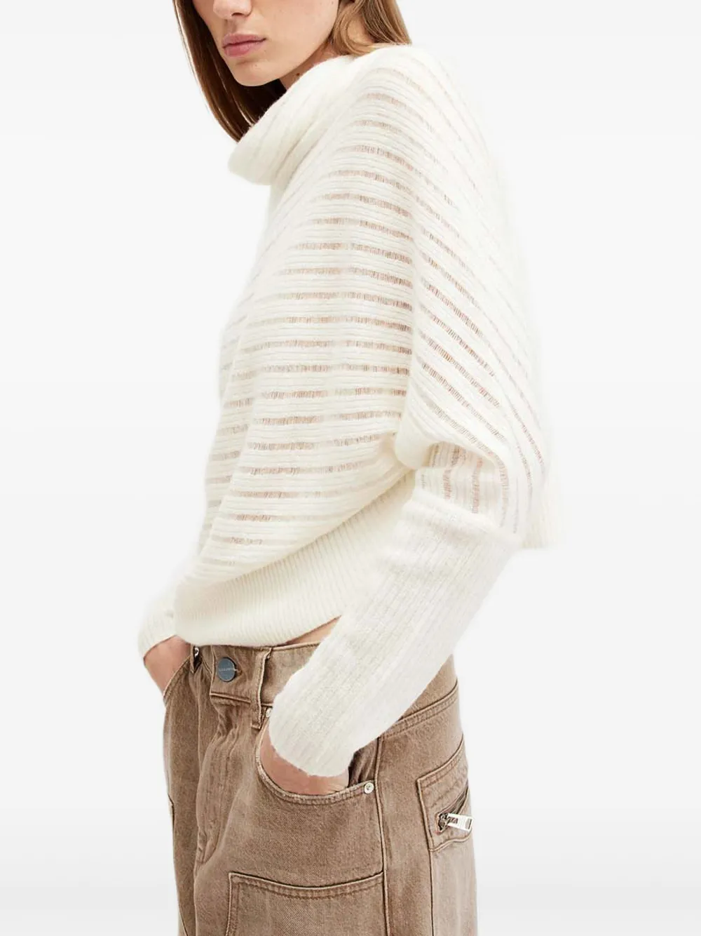 AllSaints Ridley gestreepte trui met hoge hals Wit