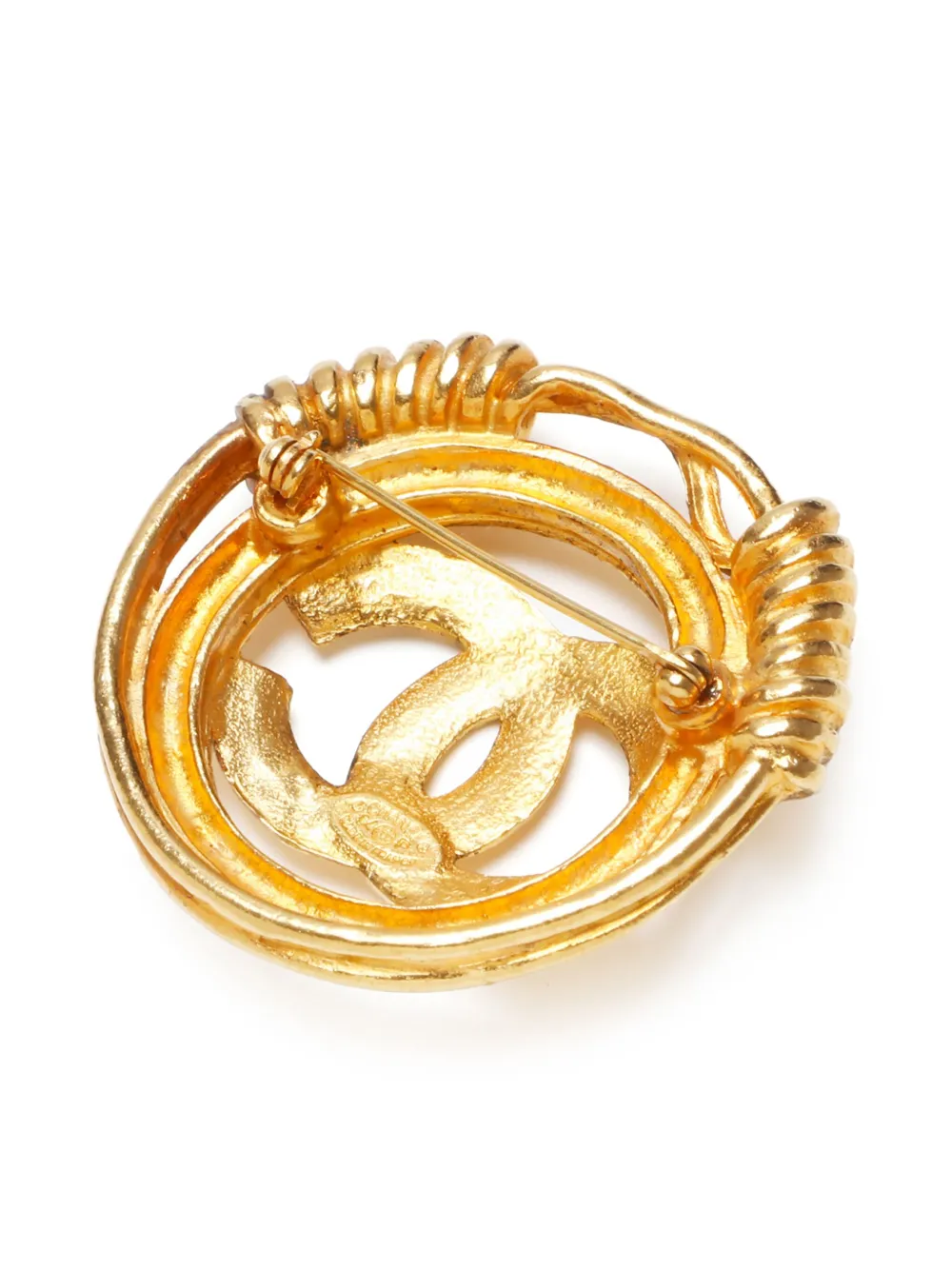 Pre-owned Chanel 1994 Cc Mark Brooch In Gold