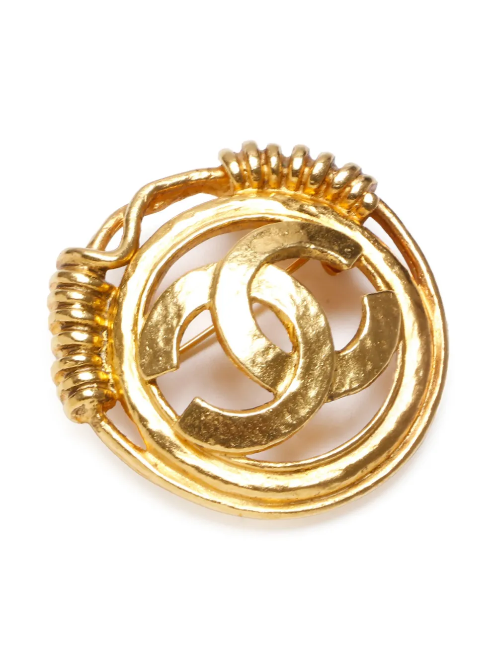 Pre-owned Chanel 1994 Cc Mark Brooch In Gold