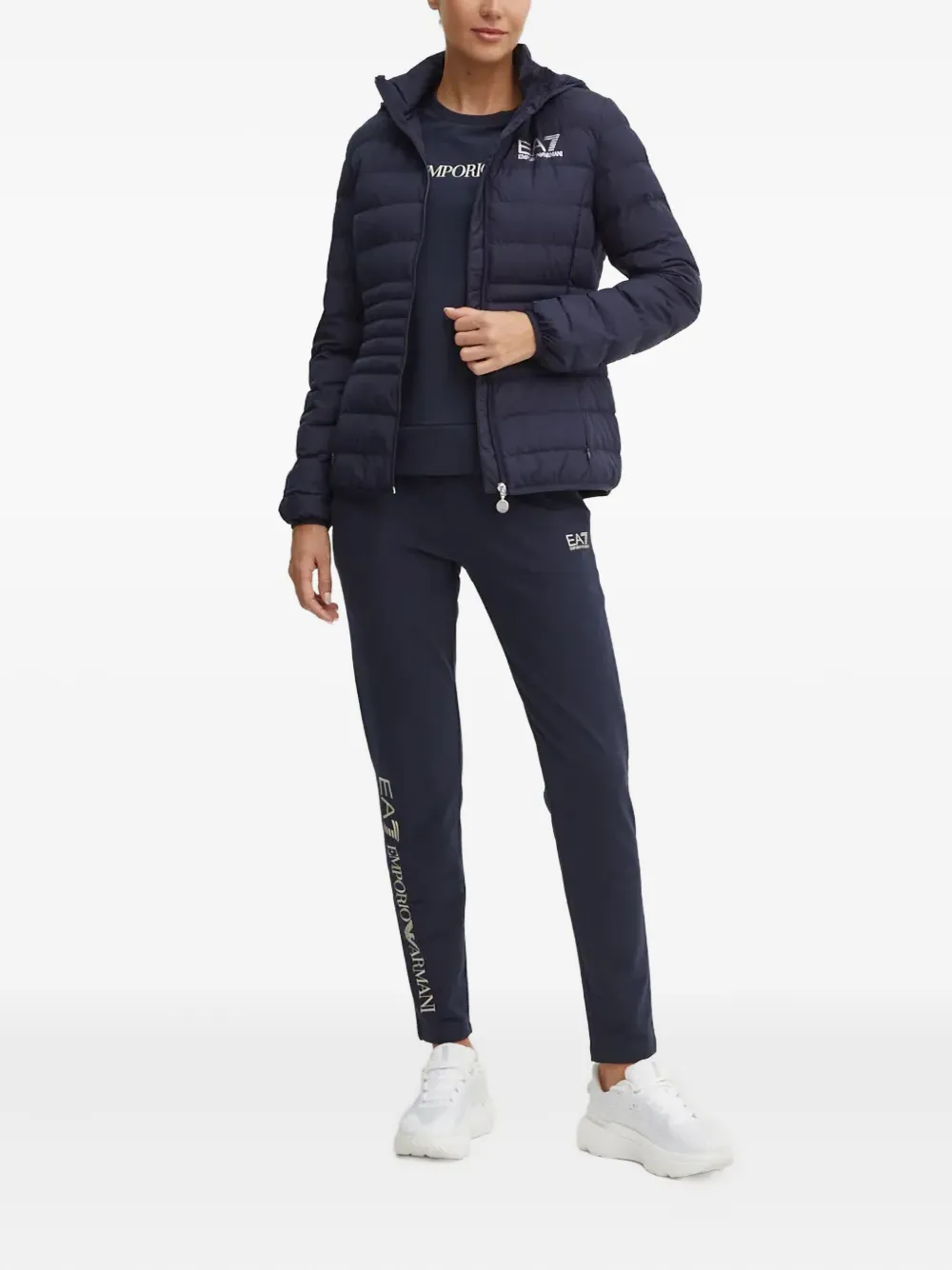 Ea7 Hooded Logo Jacket In Blue