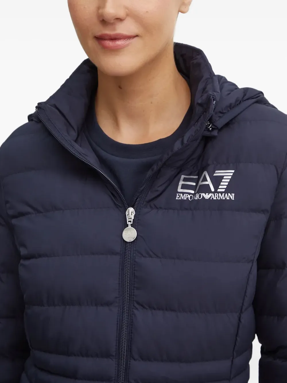 Ea7 Hooded Logo Jacket In Blue