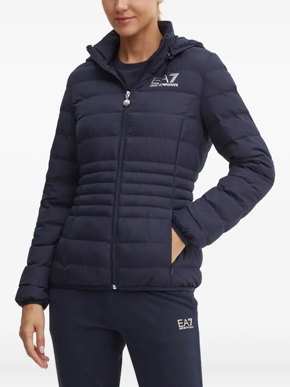 Ea7 Hooded Logo Jacket In Blue