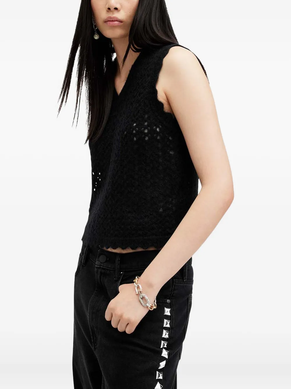 AllSaints Vivian スカラップ タンクトップ - ブラック AllSaints Vivian スカラップ タンクトップ - ブラック