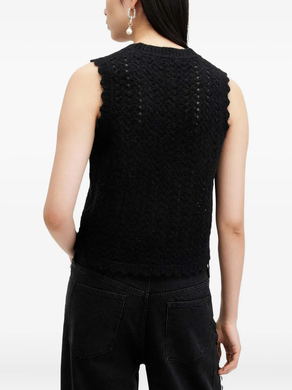Allsaints Vivian Open Stitch V-neck Tank Top In Black