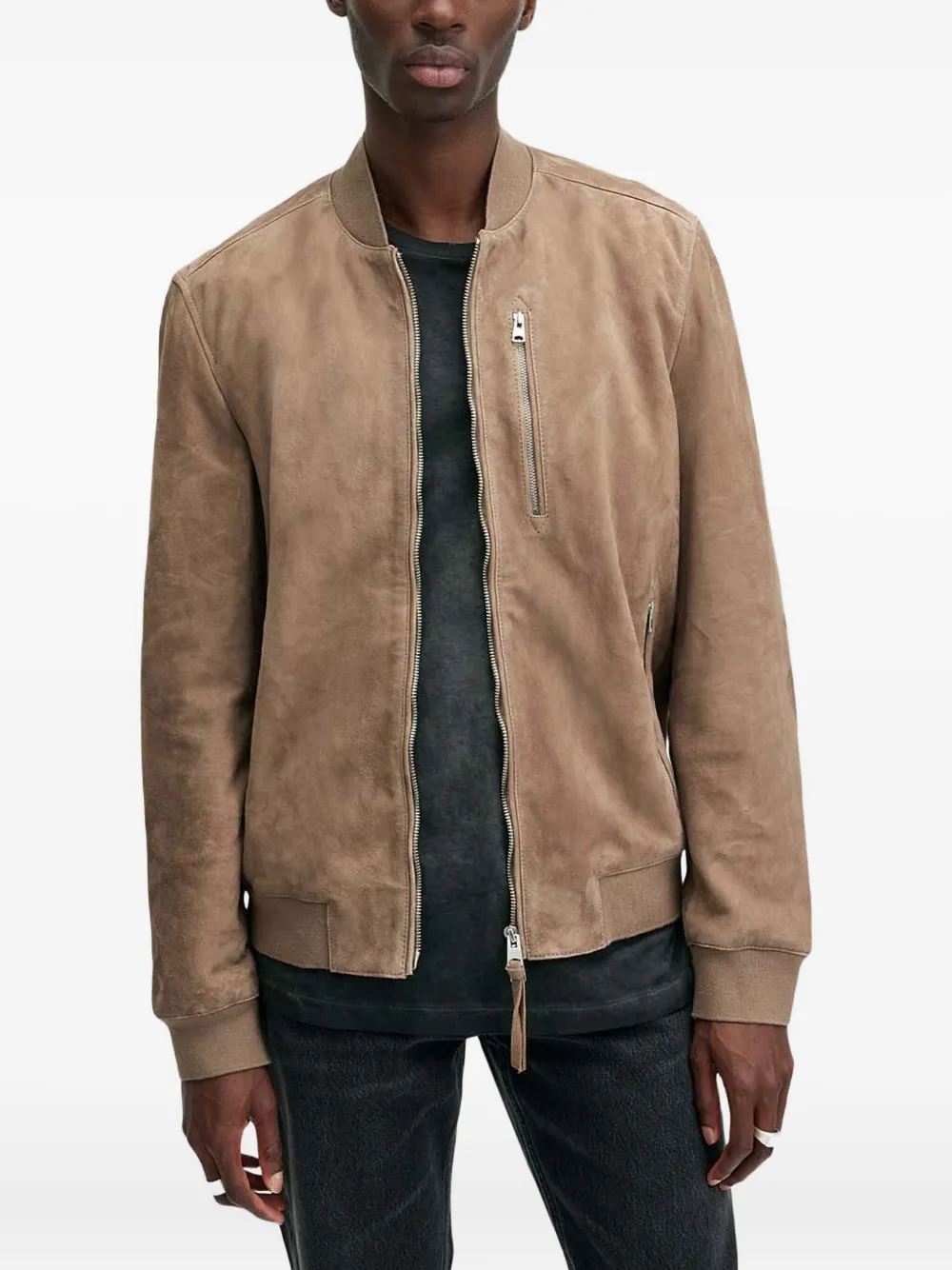 AllSaints zip-pocket suede bomber jacket | Bomber Jackets | Image 2