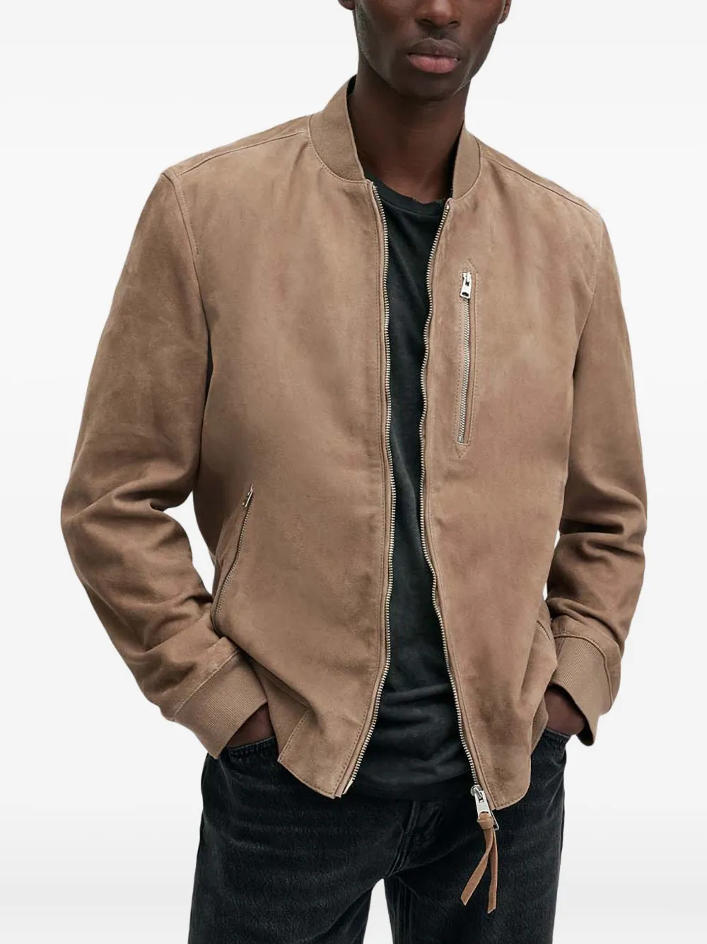 AllSaints Zip pocket Suede Bomber Jacket Brown FARFETCH AllSaints Zip pocket Suede Bomber Jacket Brown FARFETCH