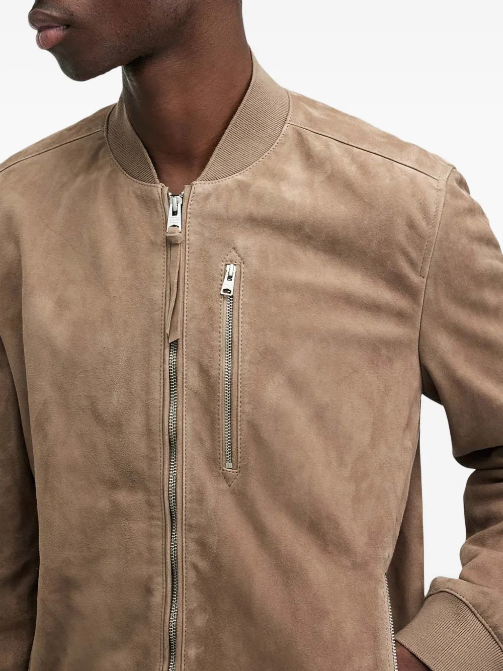 AllSaints Suède bomberjack met ritszak Bruin