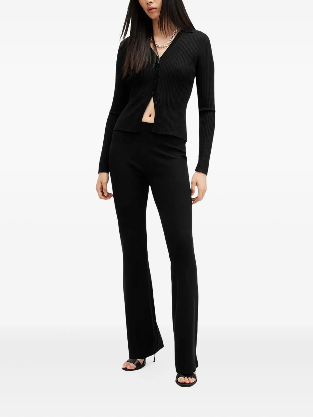 Allsaints Cruz Ribbed Button-up Cardigan In Black