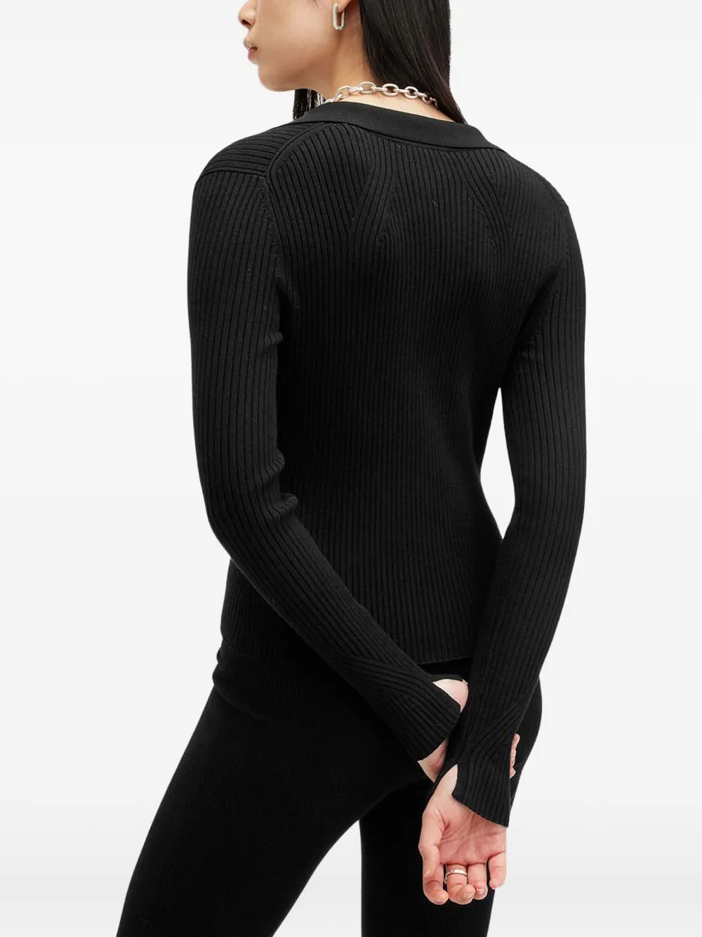 Allsaints Cruz Ribbed Button-up Cardigan In Black