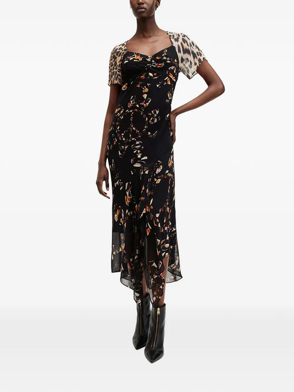 AllSaints Leah animal-print asymmetric dress - Zwart