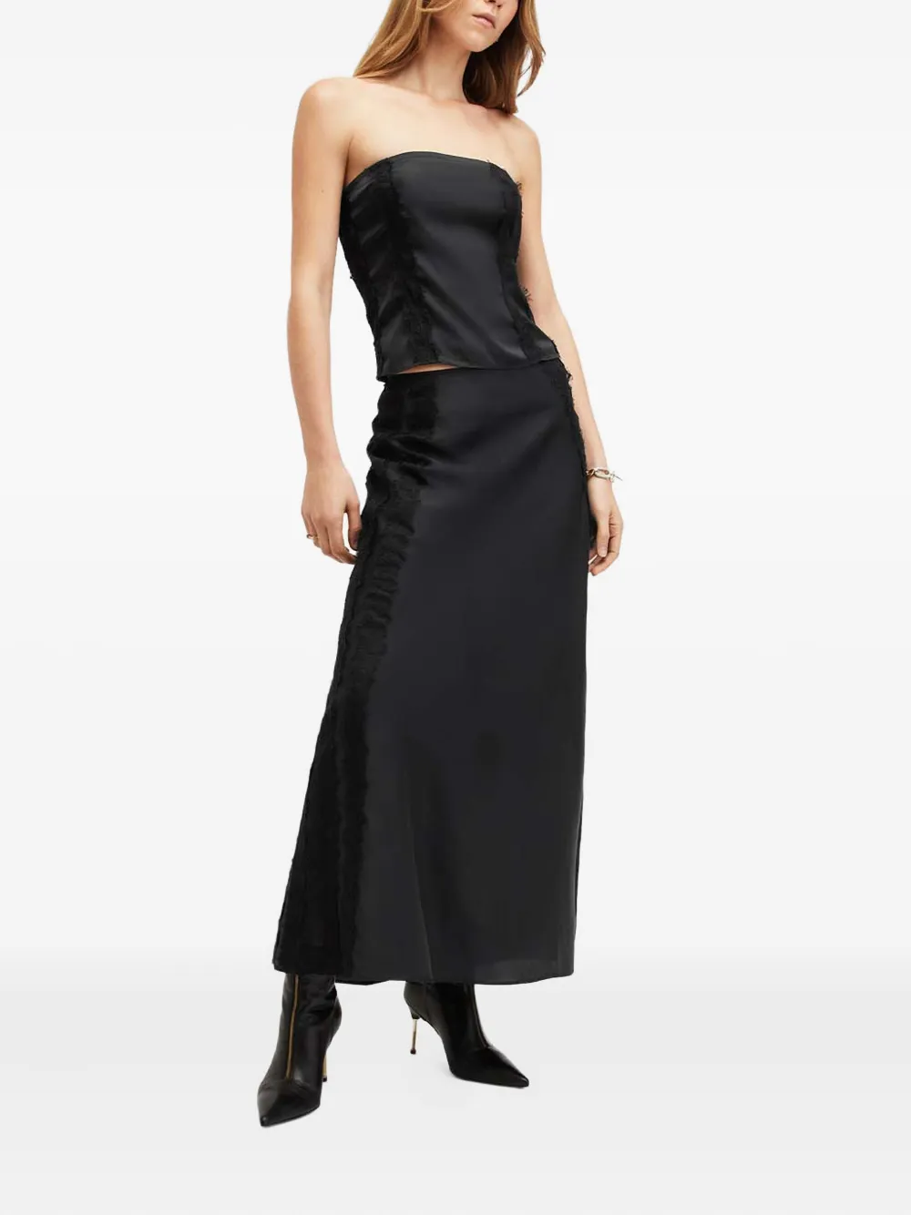 AllSaints Morgan lace-trimmed satin top - Zwart