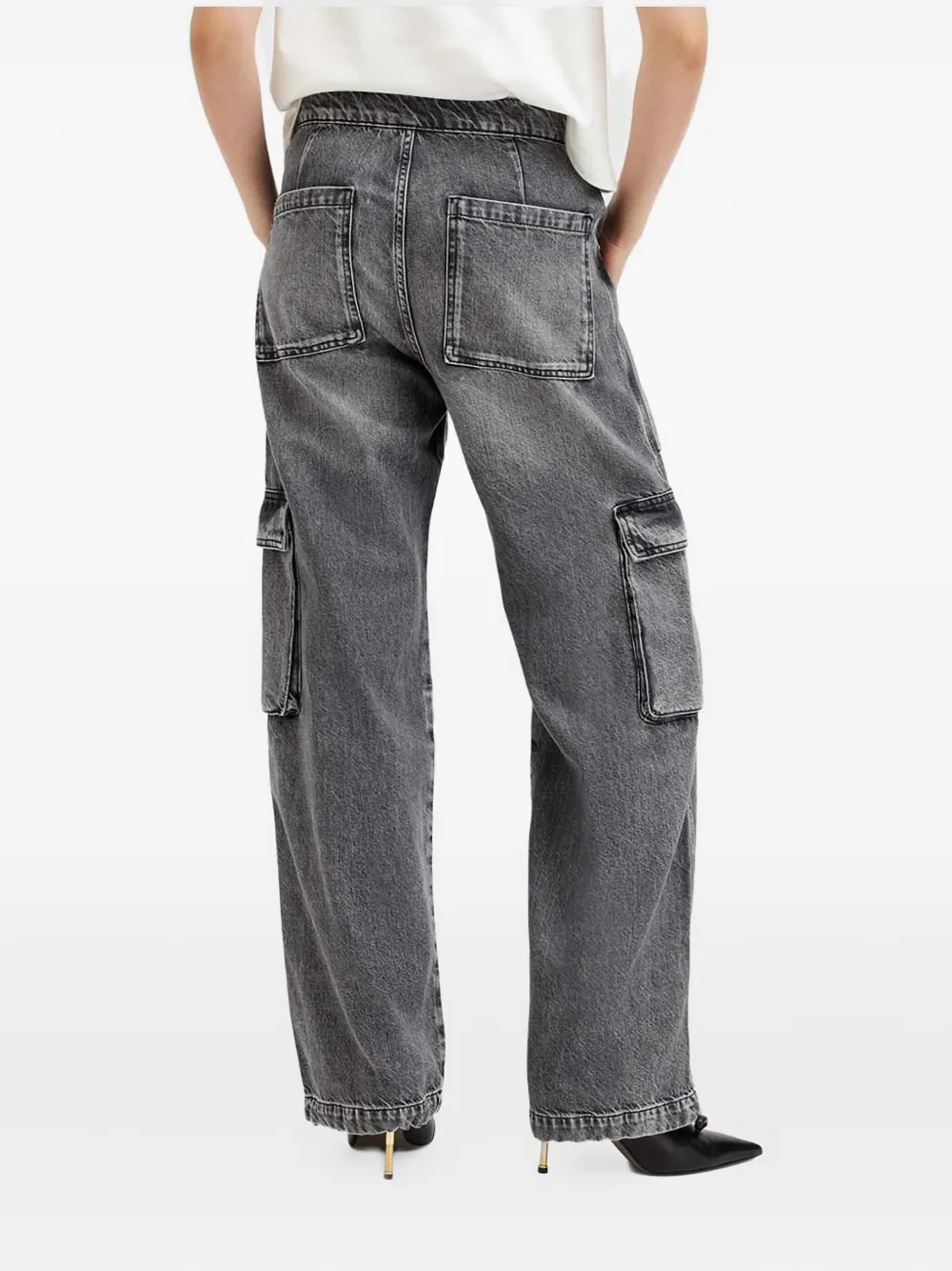 Allsaints Echo High Rise Cargo Jeans In Washed Black In Gray
