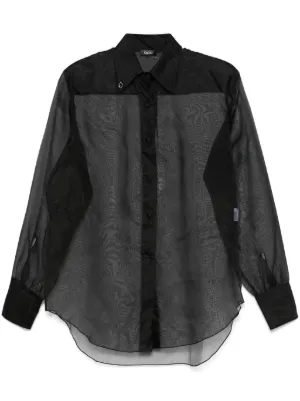 Tシャツ・カットソー Oseree FW24 Black organza silk (ODC143 BLACK) Eco Eara Floral Mesh Bodysuit | GUESS Factory