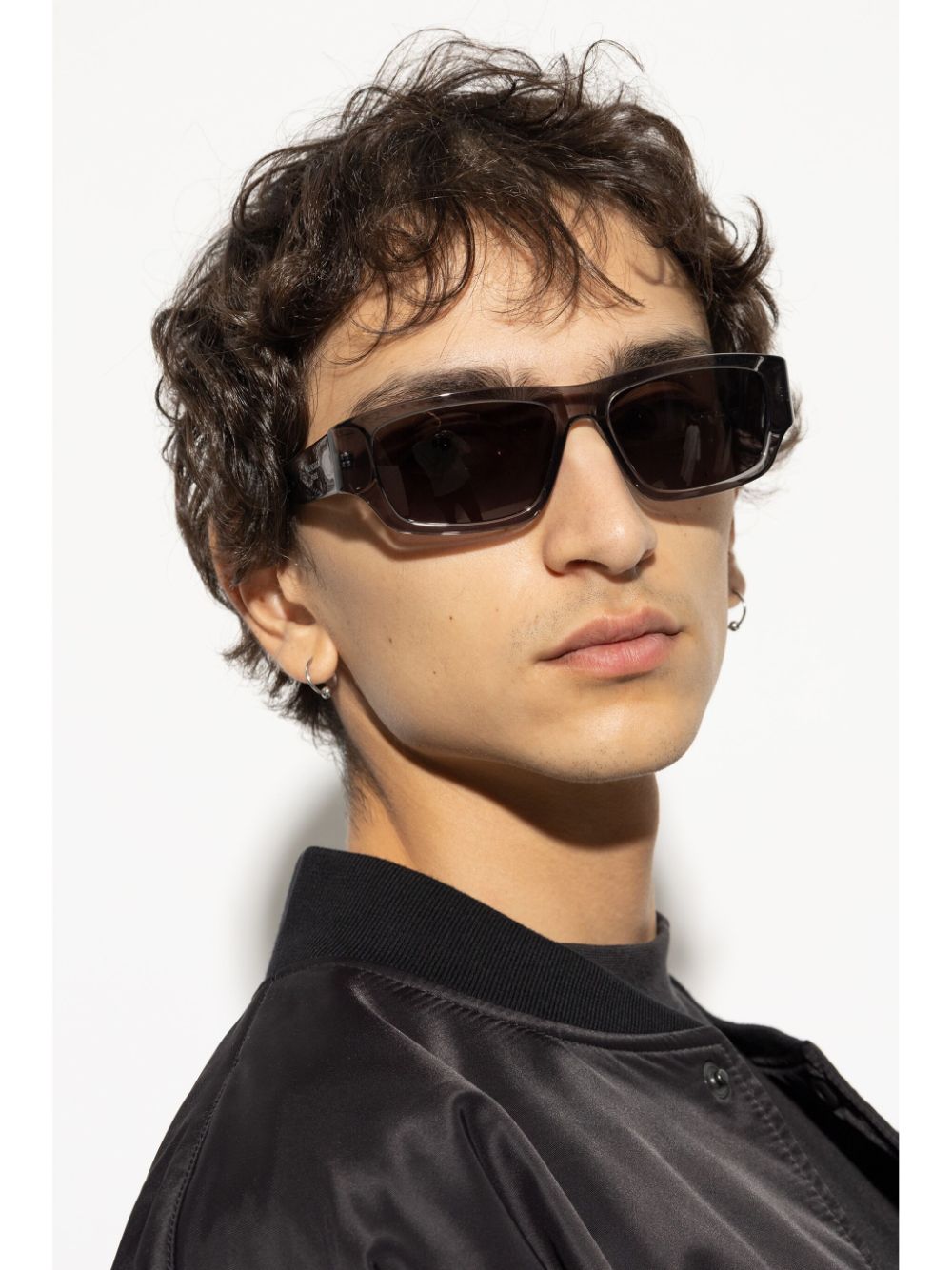 Shop Balenciaga Printed Rectangle-frame Sunglasses In Grey