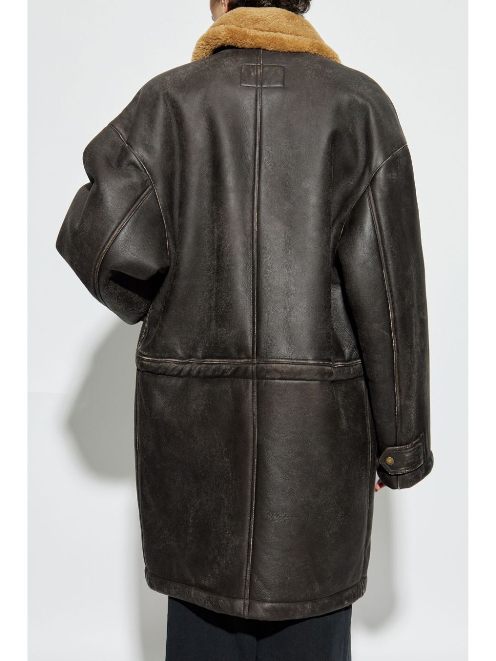 Shop Balenciaga Shearling-collar Leather Coat In Brown