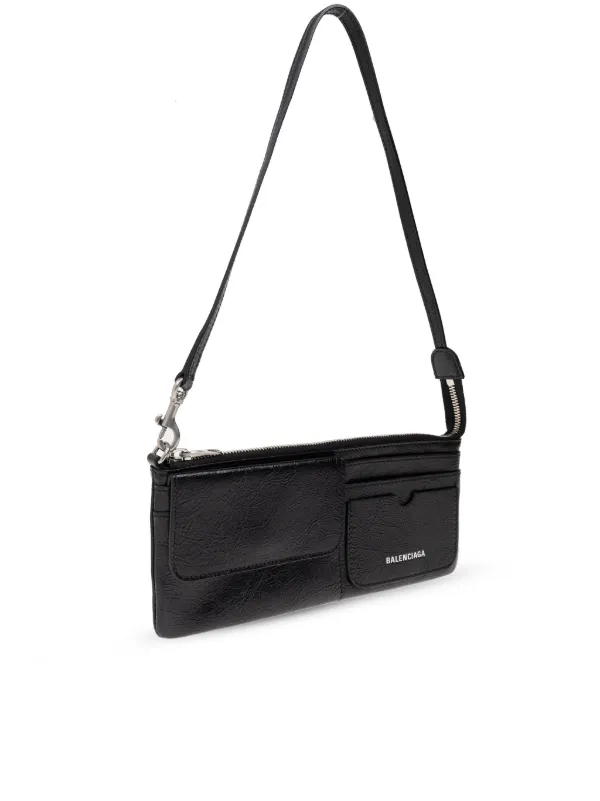 Balenciaga logo print shoulder bag women Lamb Skin OS Black