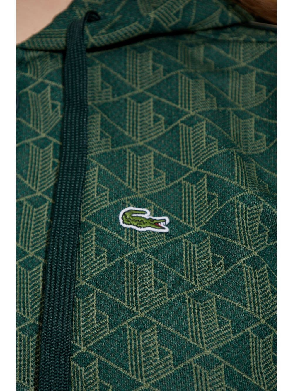 Shop Lacoste Jacquard Monogram Hooded Jacket In Green