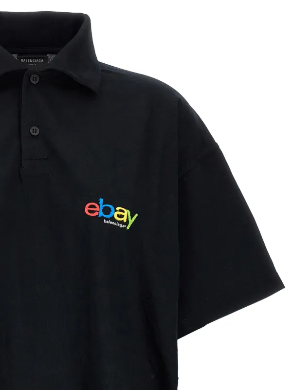 Balenciaga Men s x Ebay Cotton Polo Shirt Black Polo Shirts