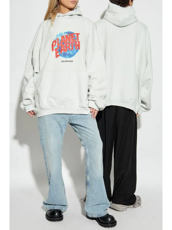 Balenciaga Planet Earth Hoodie | White | FARFETCH