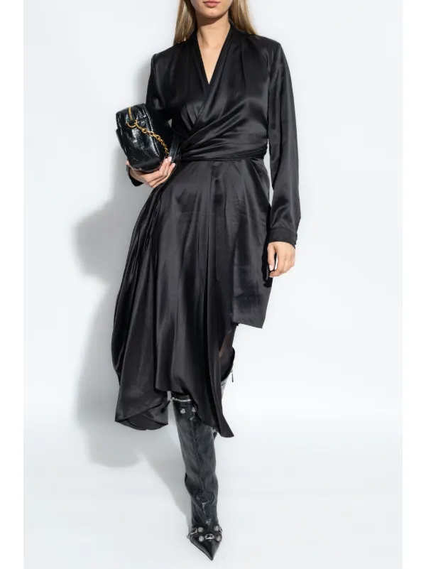 【送料&関税込】Balenciaga Draped Silk Dress BALENCIAGA Draped wrap-effect silk crepe de chine mini dress