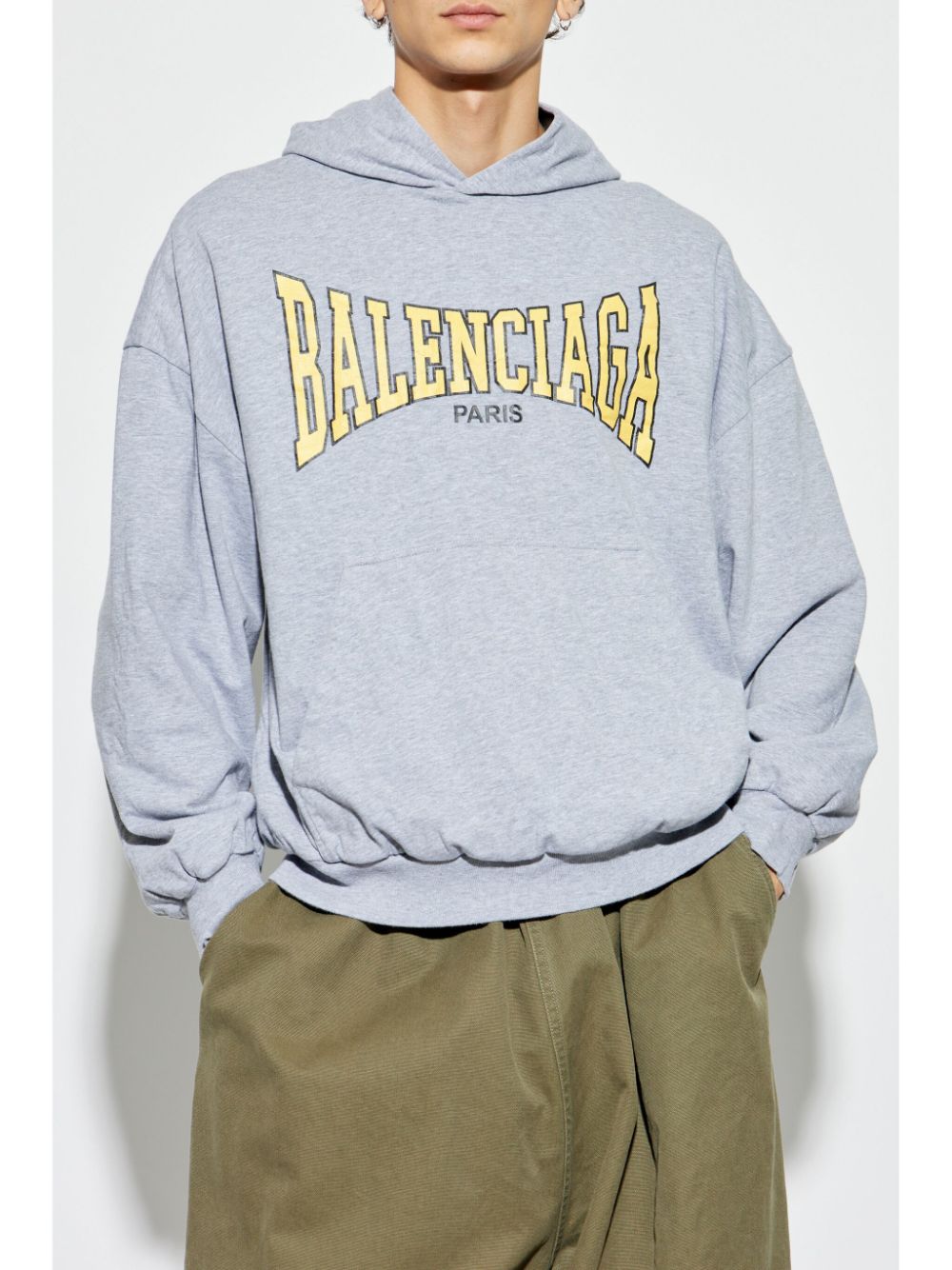 Shop Balenciaga Logo-print Hoodie In Grey