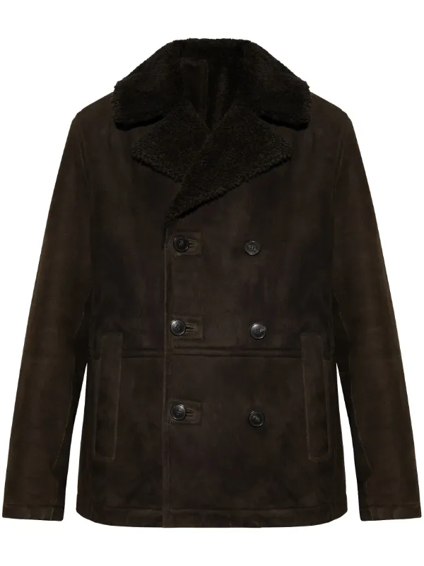Yves Salomon Double-breasted Leather Jacket in Brown