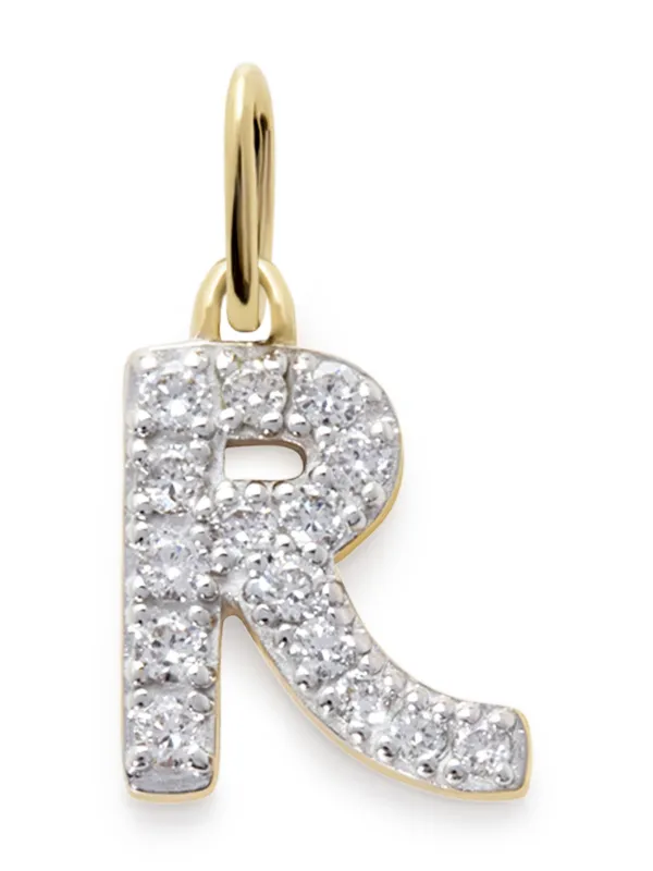 Monica Vinader R チャーム ダイヤモンド ネックレス 14Kイエロー 