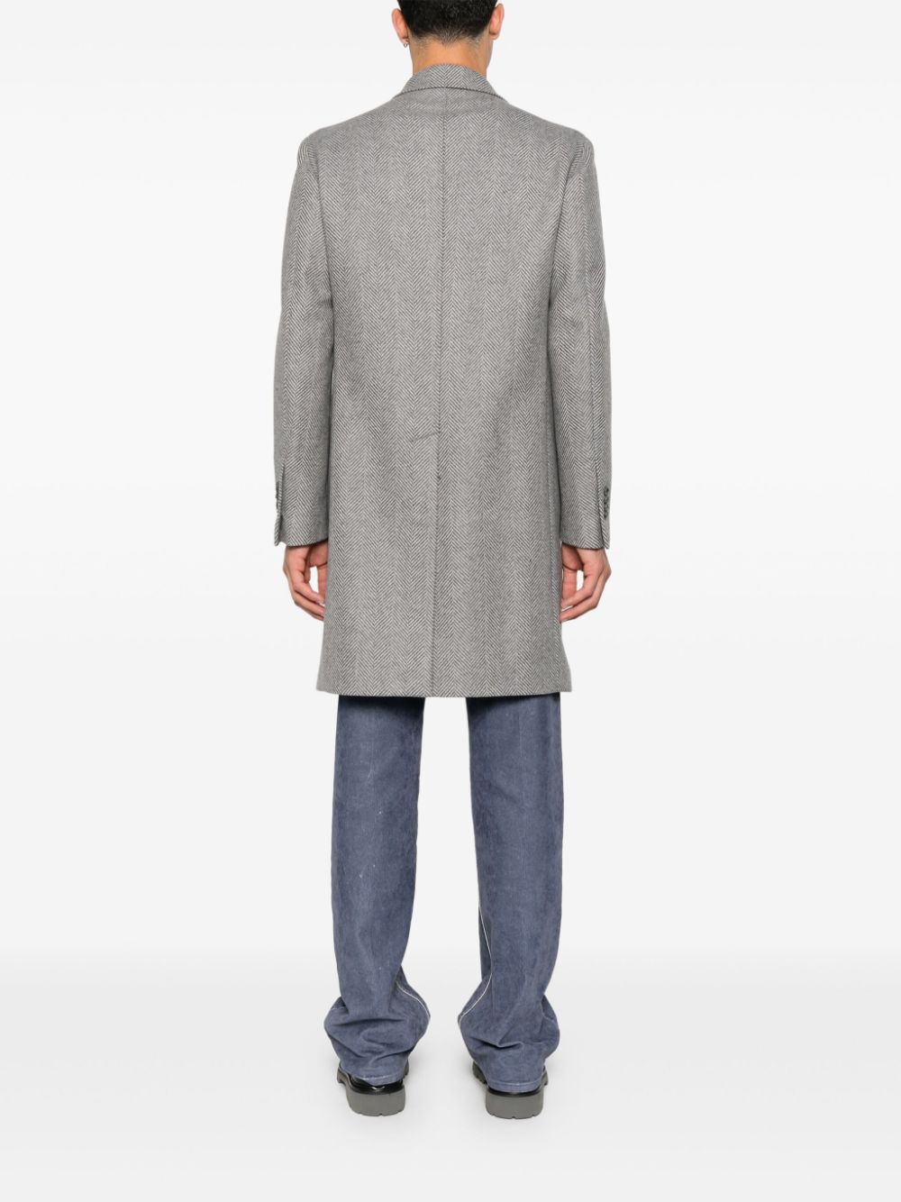 Shop Tagliatore Herringbone-pattern Coat In Grey