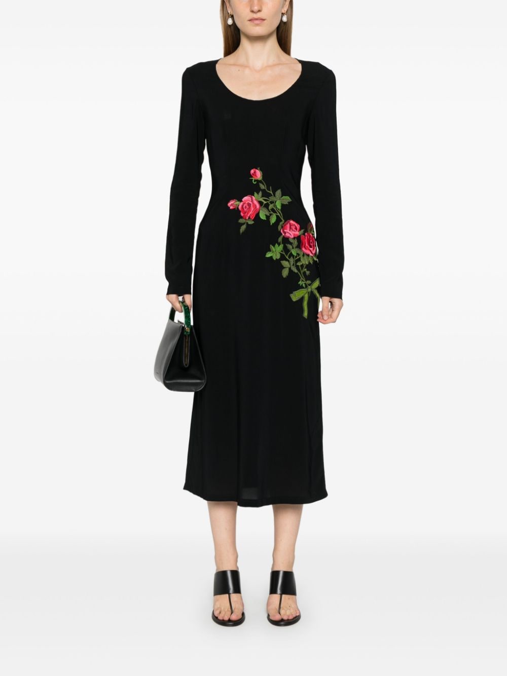 Vivetta floral-embroidered midi dress - Zwart