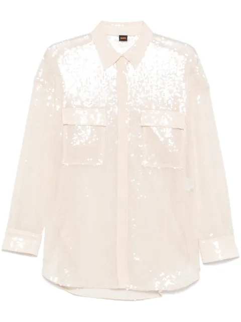 BOSS sequinned point collar shirt