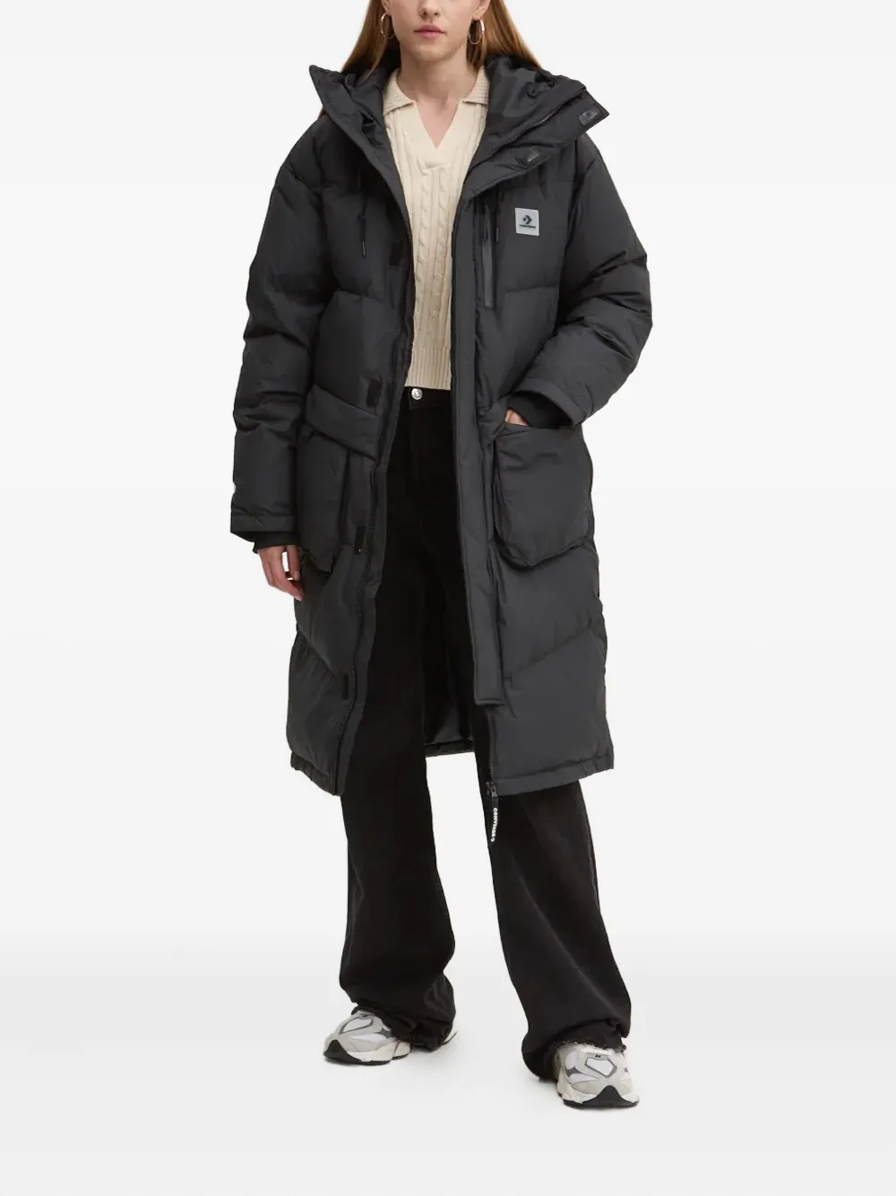 Converse Hooded Padded Coat In Black