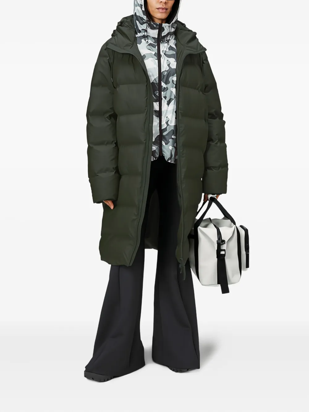 Rains Hooded Puffer Coat In Green