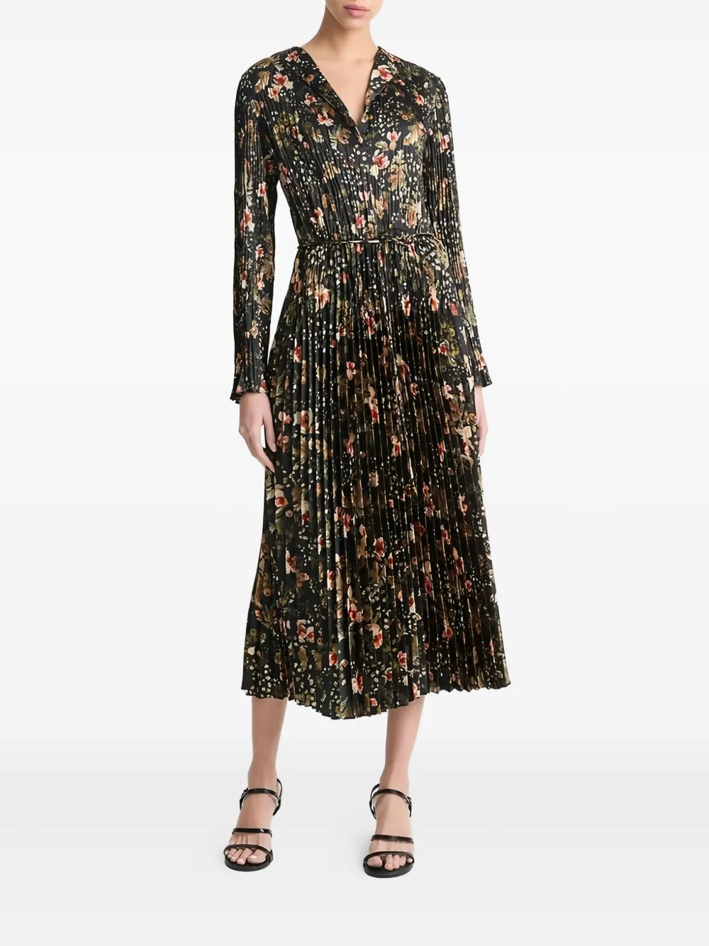 Vince floral-print pleated dress | Black | Image 1