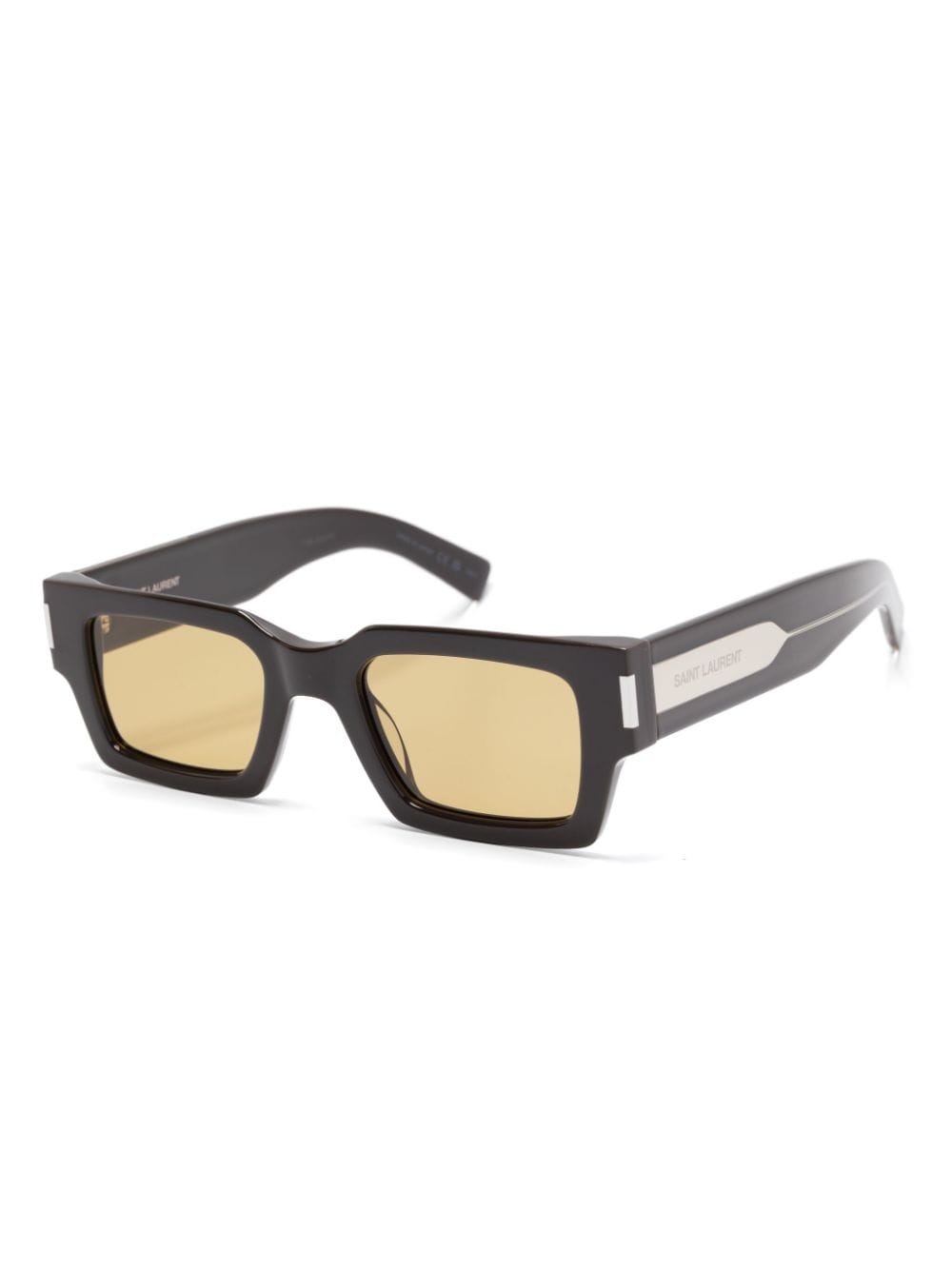 Shop Saint Laurent Rectangle-frame Sunglasses In Brown