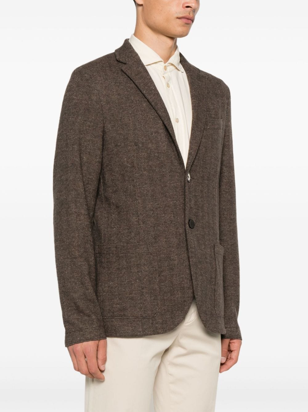 Shop Harris Wharf London Herringbone-pattern Blazer In Brown