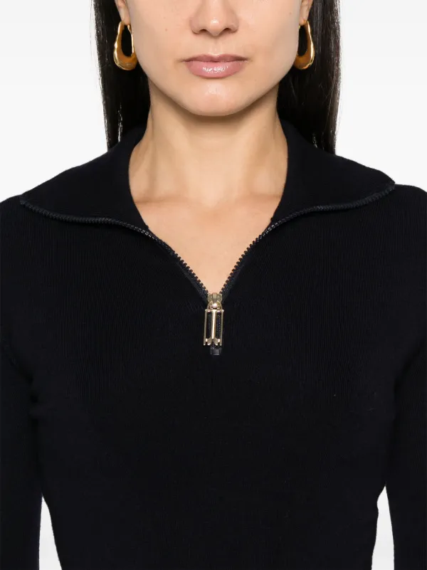 【Victoria Beckham】バージンウールブレザー Victoria Beckham half-zip high-neck Sweater | Blue | FARFETCH