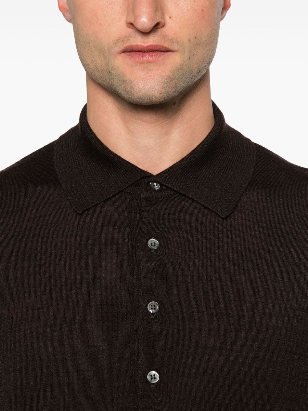 Shop Seven Gauge Fine-ribbed Polo Shirt In Braun