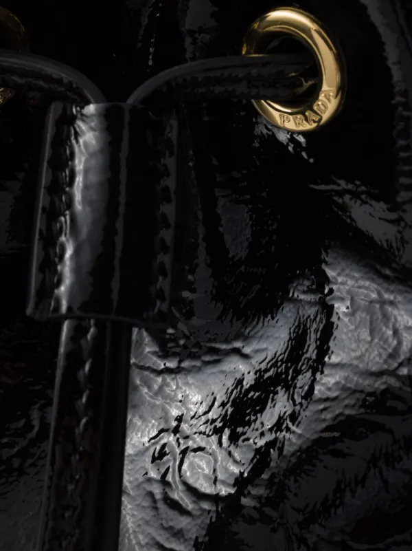 【日本入手困難】Prada Duet naplak patent leather bucket bag Black Prada Duet Naplak Patent Leather Bucket Bag | PRADA