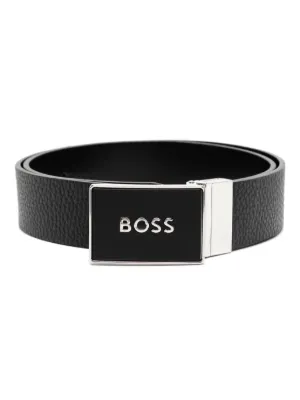 BOSS ロゴプレート レザーベルト | ブラック | FARFETCH JP
