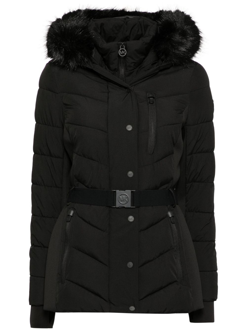 Michael Michael Kors Faux Fur Trim Scuba Coat Black FARFETCH UK