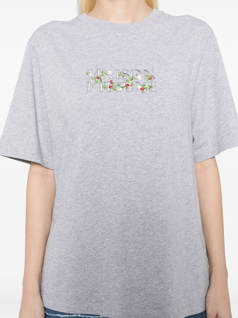 Shop Maison Kitsuné Strawberry Leaf T-shirt In Grey