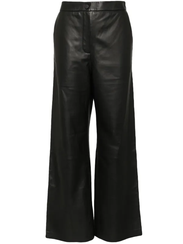 Yves Salomon Wide-leg Leather Trousers in Black