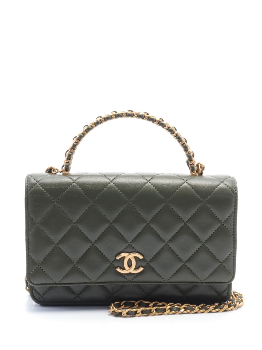 Pre-owned Chanel 2020 Diamond-quilted Two-way Handbag In Green